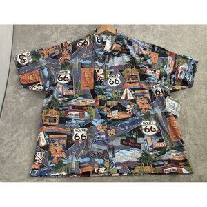 HWY 1 Hawaiian Shirt Mens 2XL Route 66 Road Graphic Vintage 100% Cotton USA Made